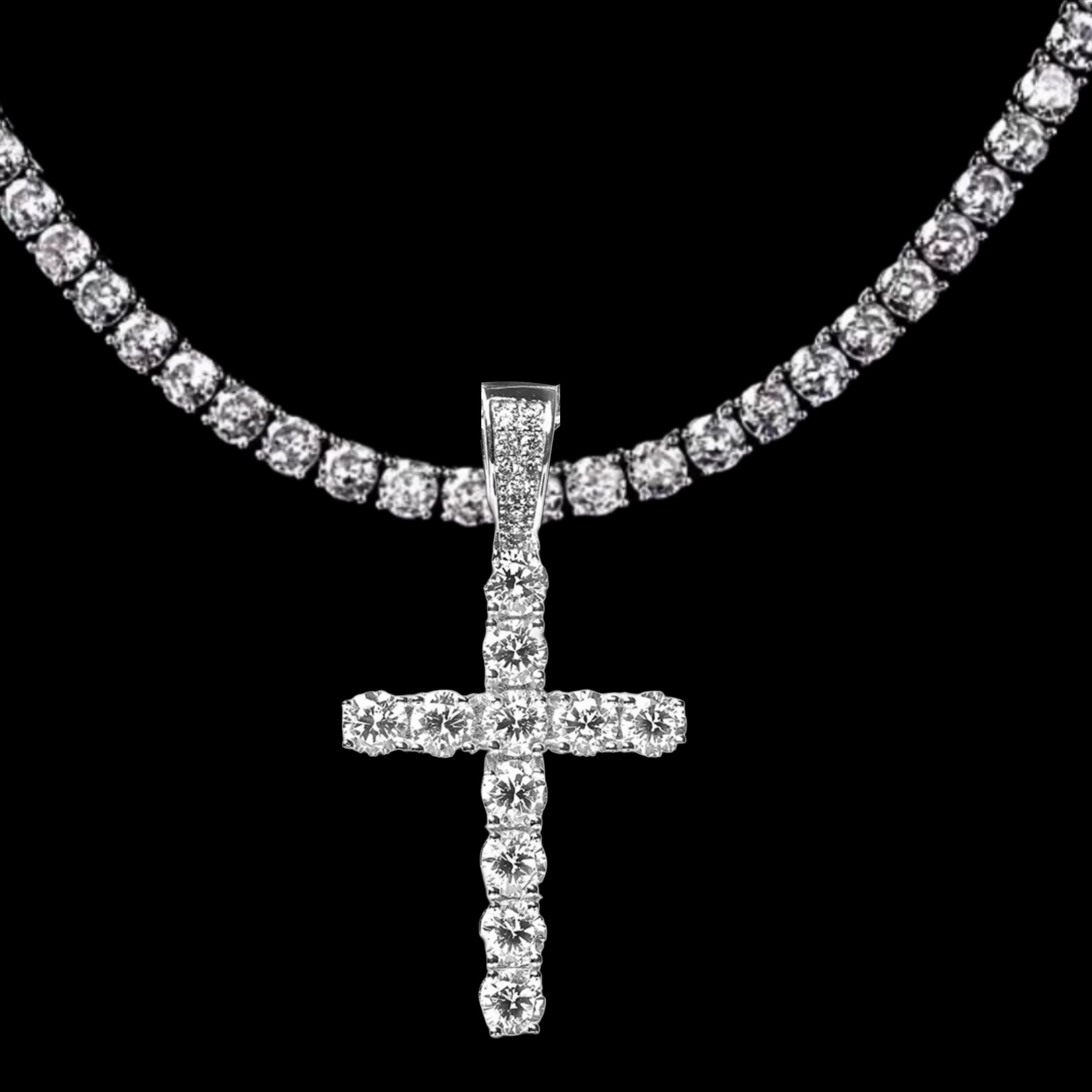 SILVER CROSS DIAMOND NECKLACE