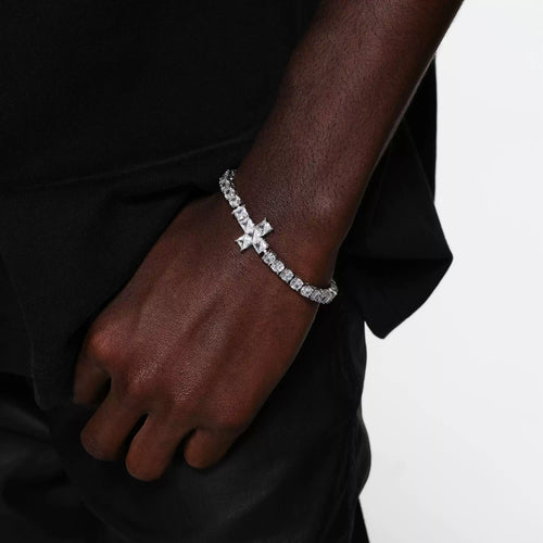 4MM DIAMOND CROSS TENNIS CHAIN BRACELET