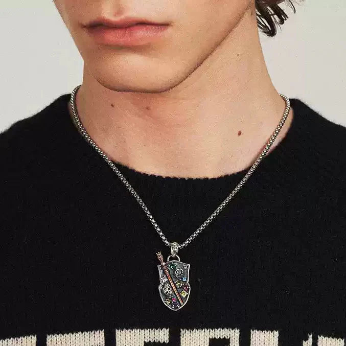 BASTION MULTICOLOR DIAMOND SHIELD NECKLACE