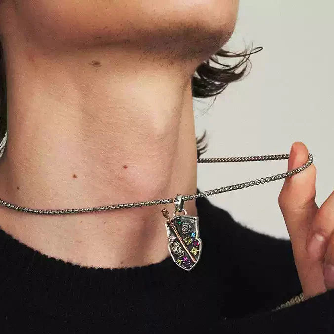 BASTION MULTICOLOR DIAMOND SHIELD NECKLACE