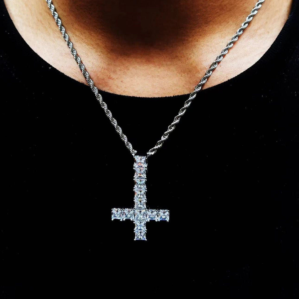 WHITE GOLD ST PETER CROSS NECKLACE