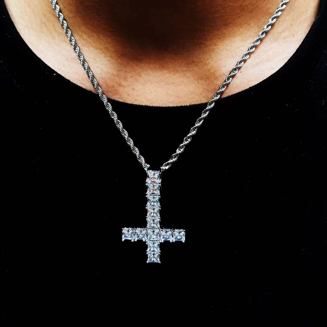 WHITE GOLD ST PETER CROSS NECKLACE