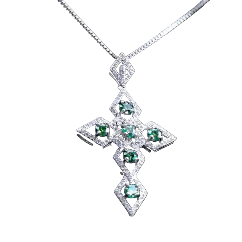 EMERALD THORN MOISSANITE SPIKED CROSS NECKLACE