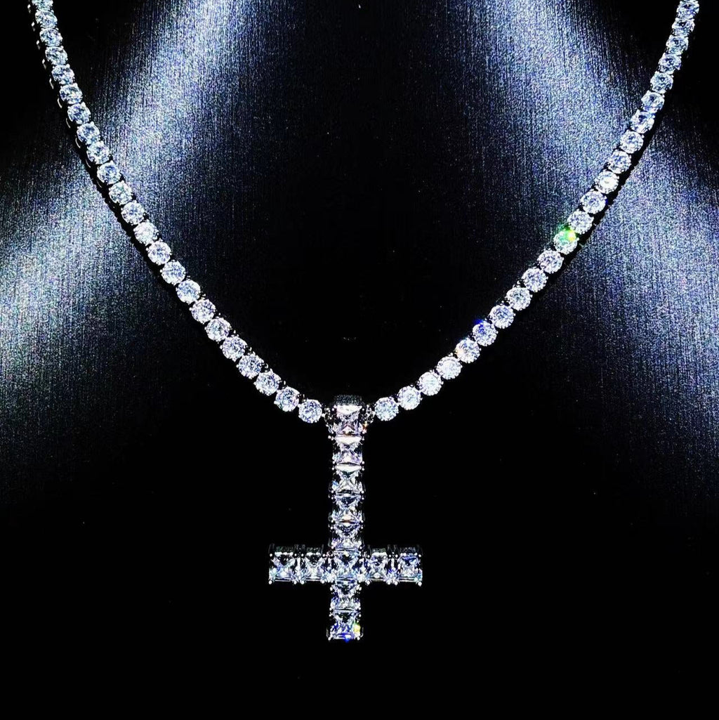WHITE GOLD ST PETER CROSS NECKLACE