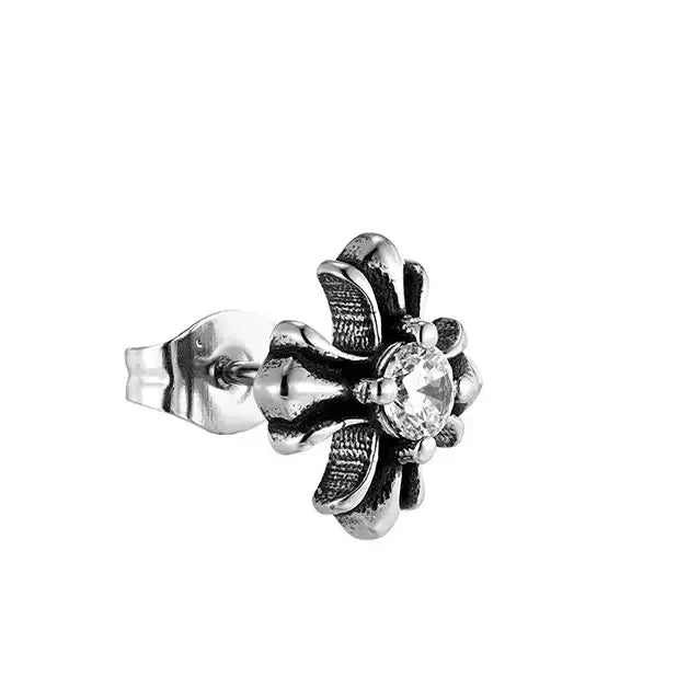 ONYX SPIKED DIAMOND CROSS EARRINGS