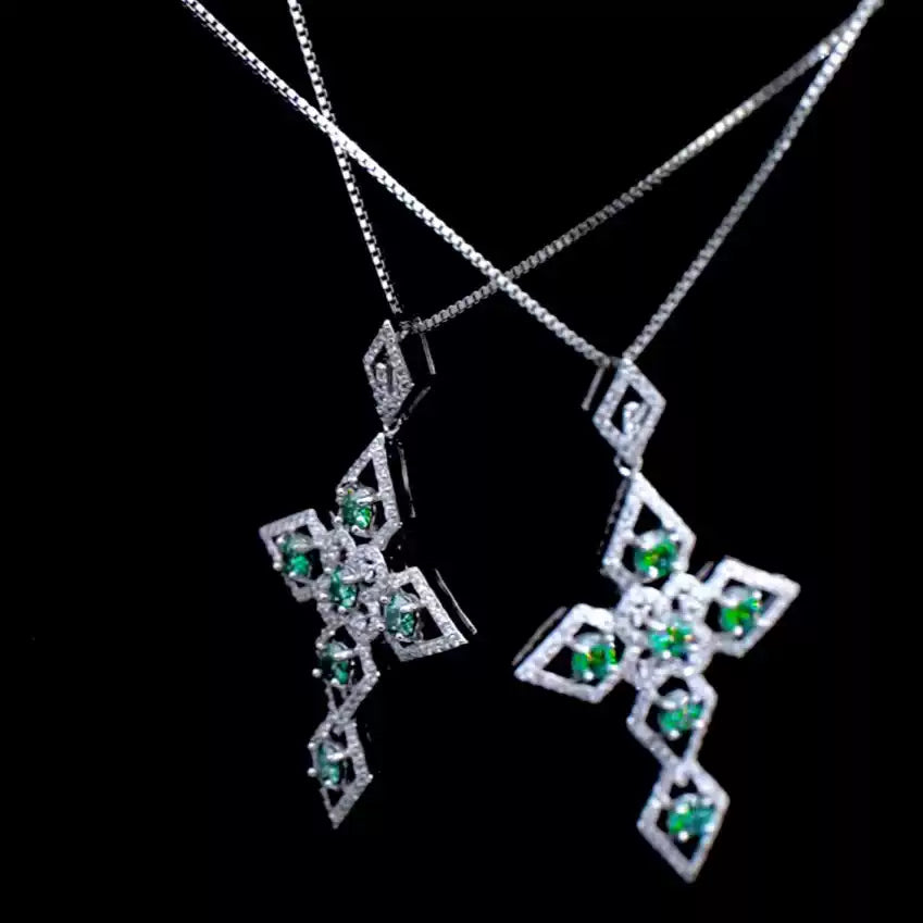 EMERALD THORN MOISSANITE SPIKED CROSS NECKLACE