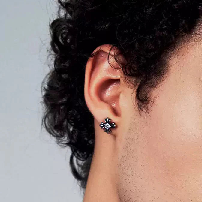 ONYX SPIKED DIAMOND CROSS EARRINGS