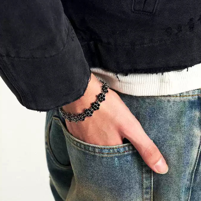 OBSIDIAN BLOSSOM BLACK DIAMOND FLOWER BRACELET