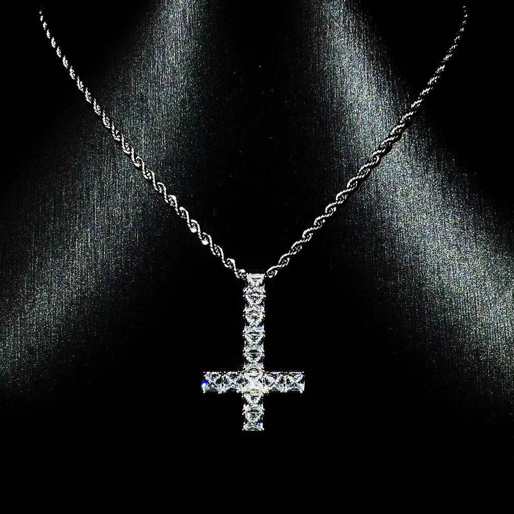 WHITE GOLD ST PETER CROSS NECKLACE