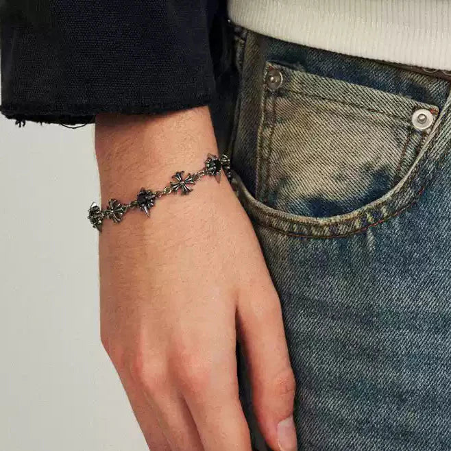 VEIL SPIKED BLACK DIAMOND CROSS BRACELET