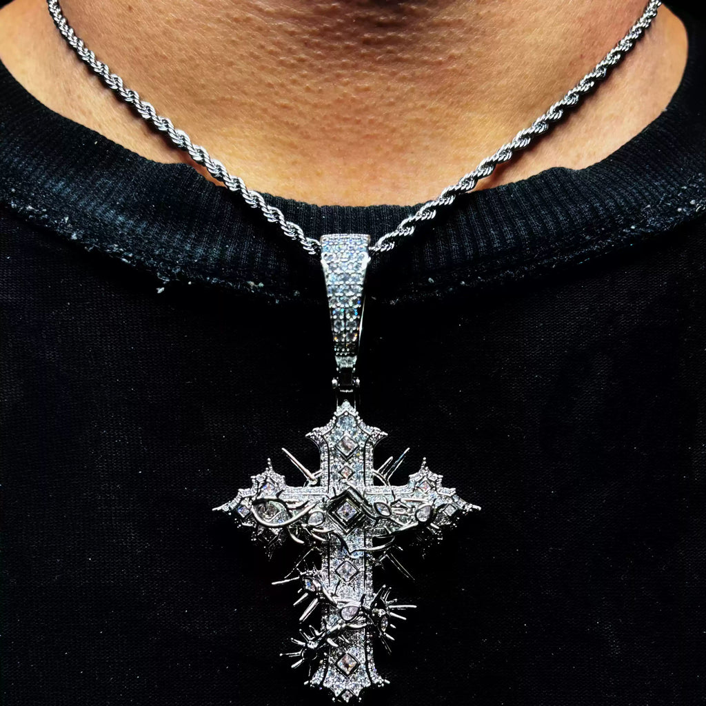 SAINTS CREED WHITE GOLD CROSS NECKLACE