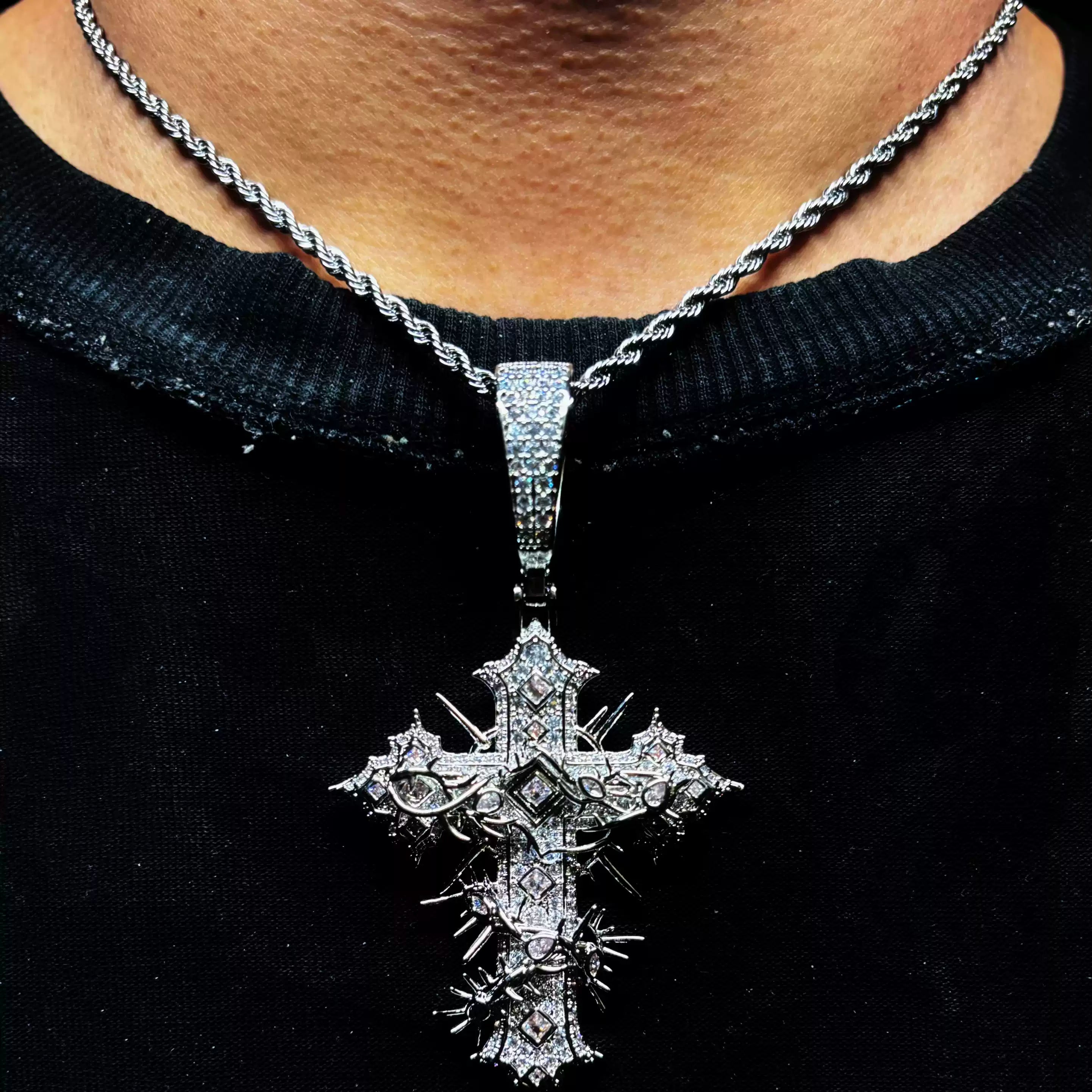 SAINTS CREED WHITE GOLD CROSS NECKLACE