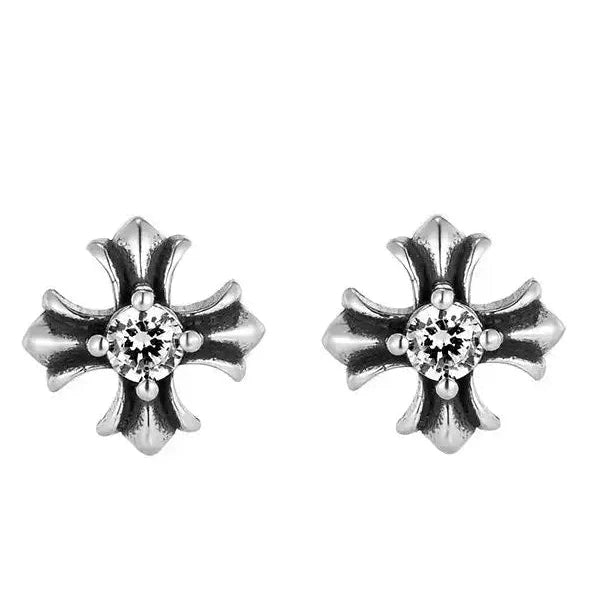ONYX SPIKED DIAMOND CROSS EARRINGS