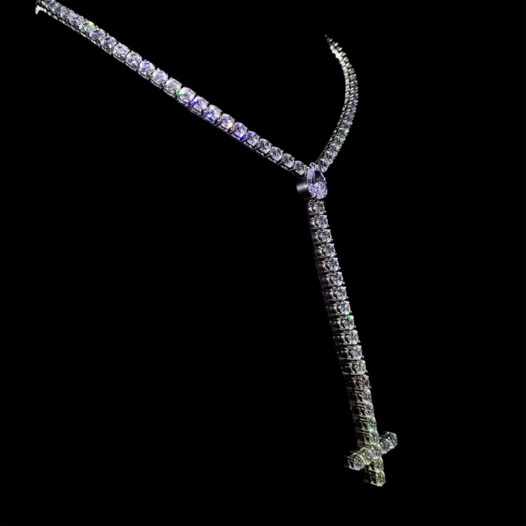 WHITE GOLD ST PETER'S CROSS TENNIS CHAIN ROSARY