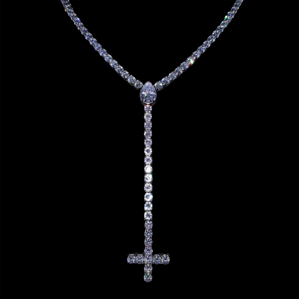 WHITE GOLD ST PETER'S CROSS TENNIS CHAIN ROSARY