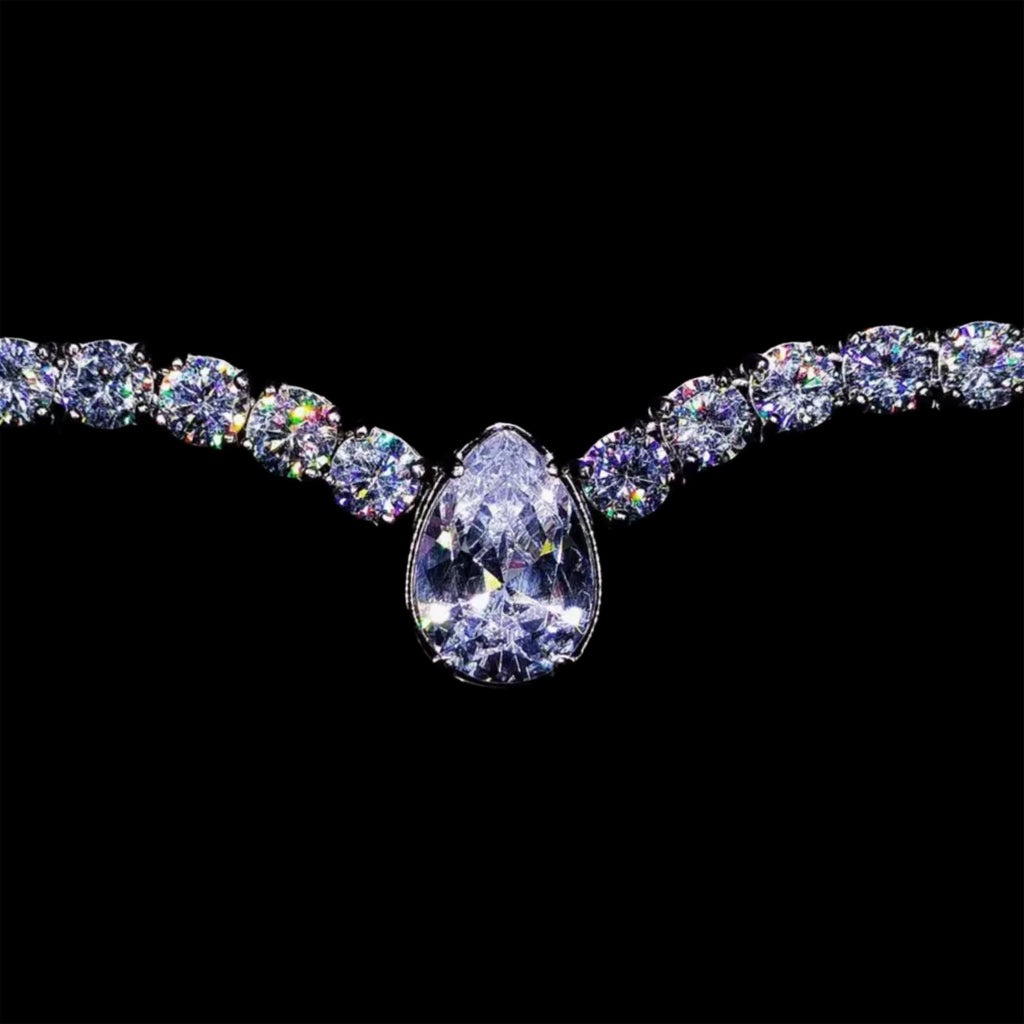 WHITE GOLD TENNIS CHAIN GEMSTONE NECKLACE