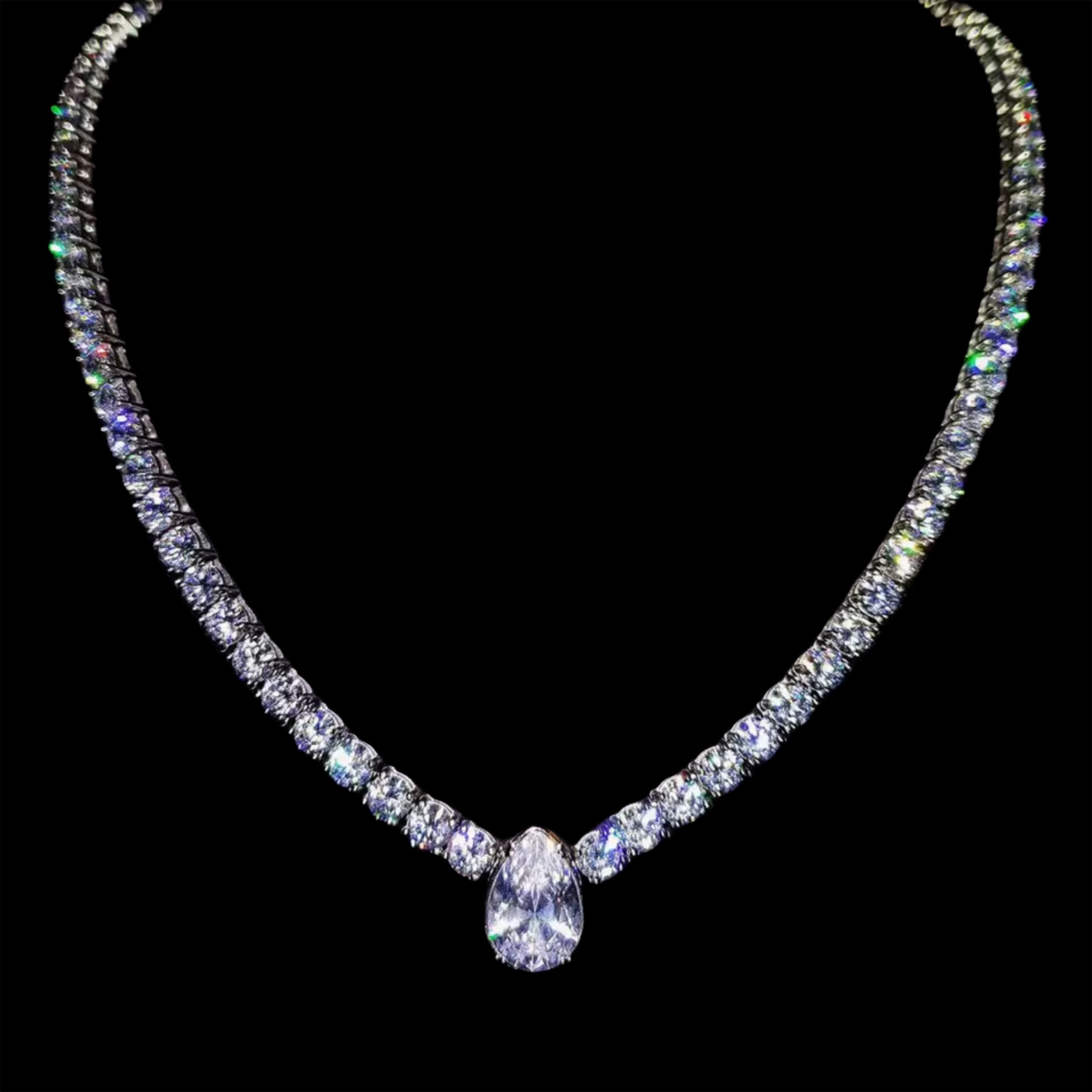 WHITE GOLD TENNIS CHAIN GEMSTONE NECKLACE