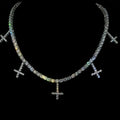 WHITE GOLD ST PETERS CROSS TENNIS CHAIN NECKLACE