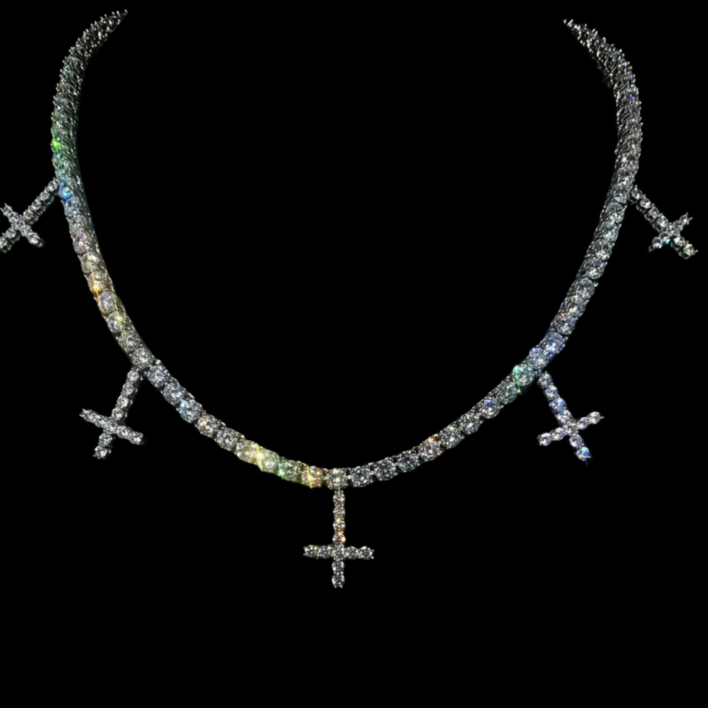 WHITE GOLD ST PETERS CROSS TENNIS CHAIN NECKLACE