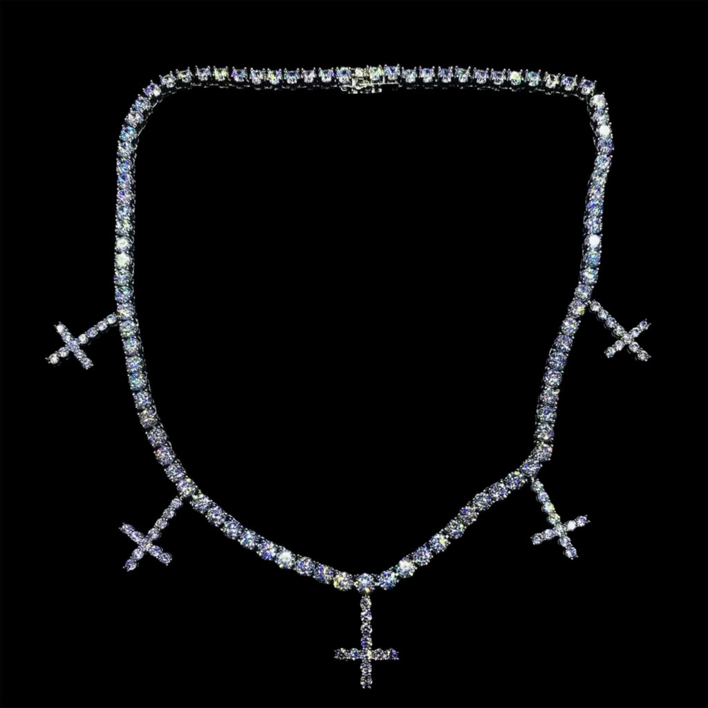 WHITE GOLD ST PETERS CROSS TENNIS CHAIN NECKLACE