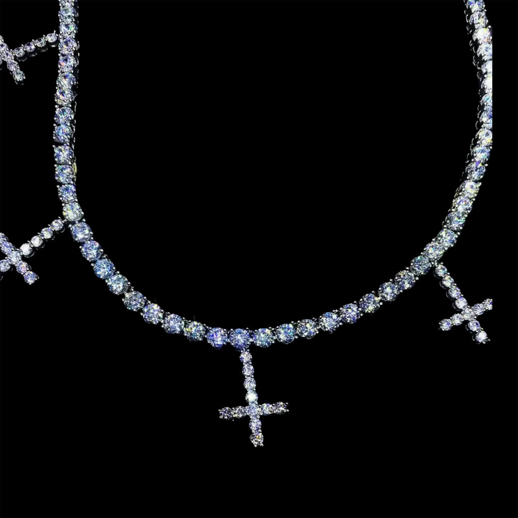 WHITE GOLD ST PETERS CROSS TENNIS CHAIN NECKLACE
