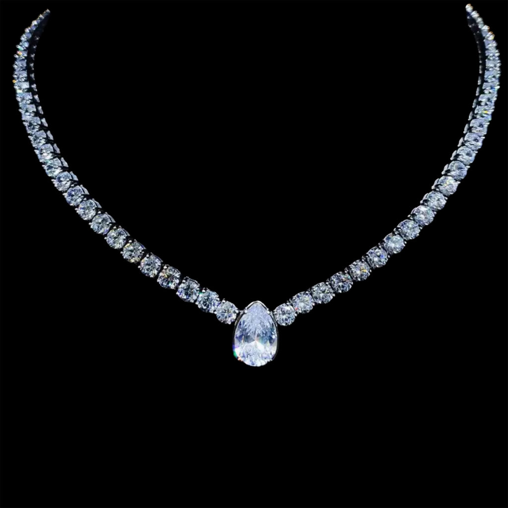 WHITE GOLD TENNIS CHAIN GEMSTONE NECKLACE