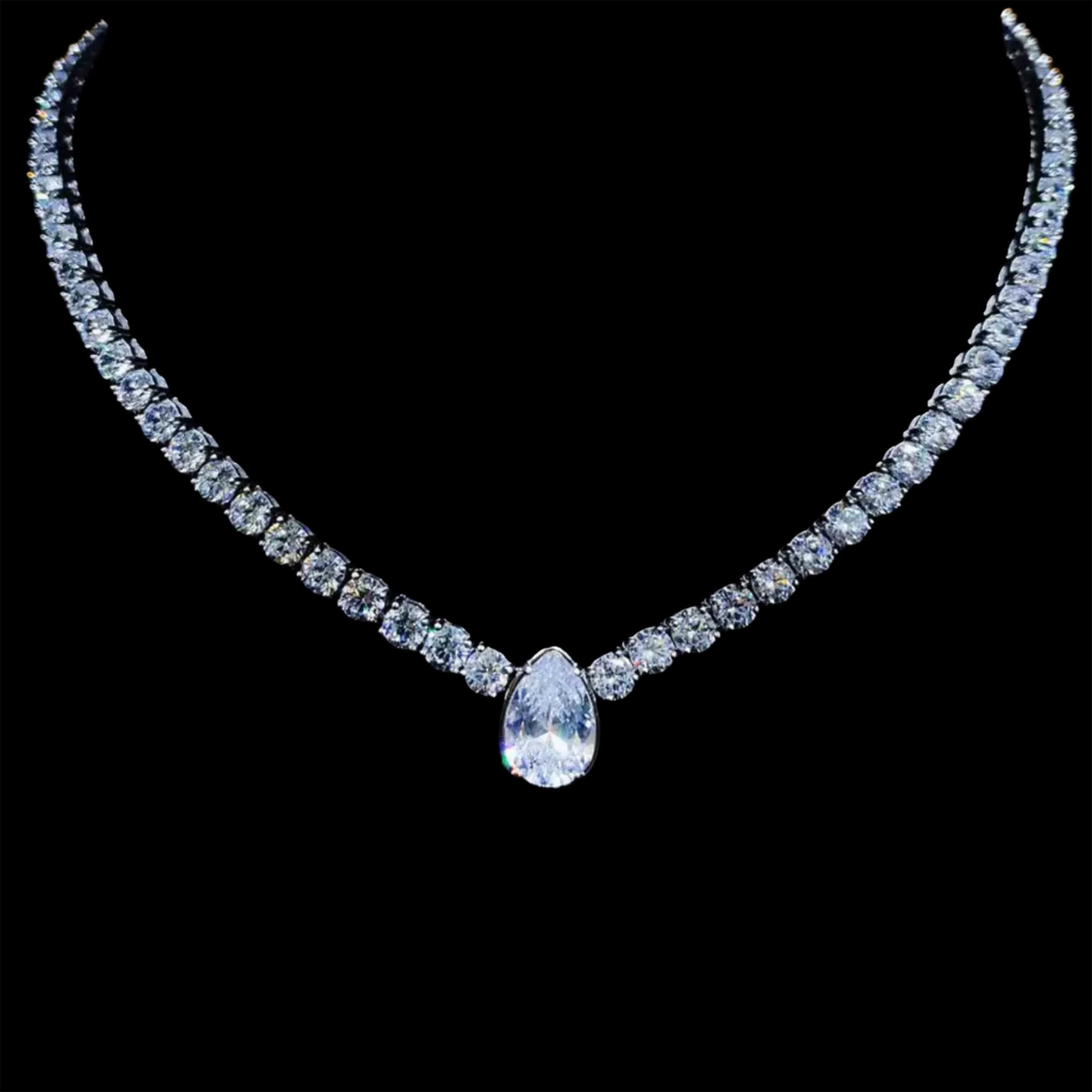 WHITE GOLD TENNIS CHAIN GEMSTONE NECKLACE