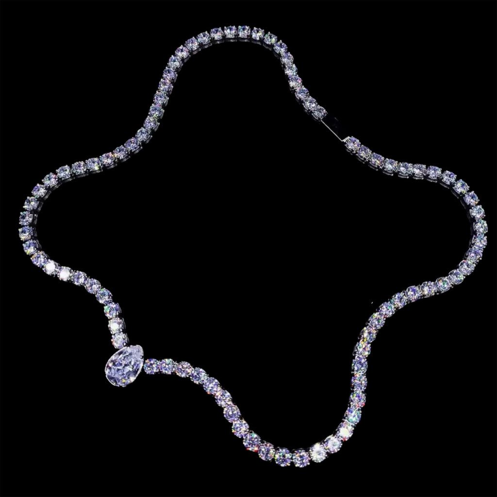 WHITE GOLD TENNIS CHAIN GEMSTONE NECKLACE