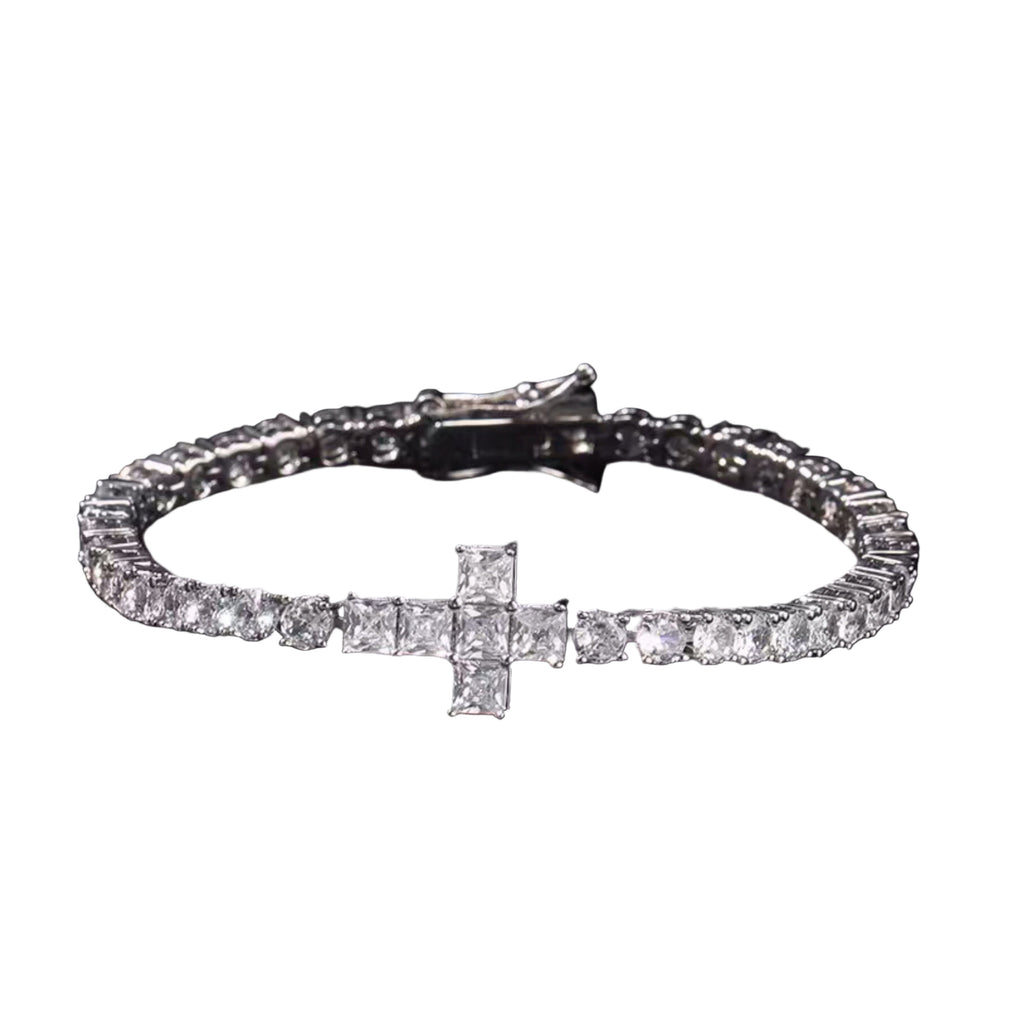 4MM DIAMOND CROSS TENNIS CHAIN BRACELET