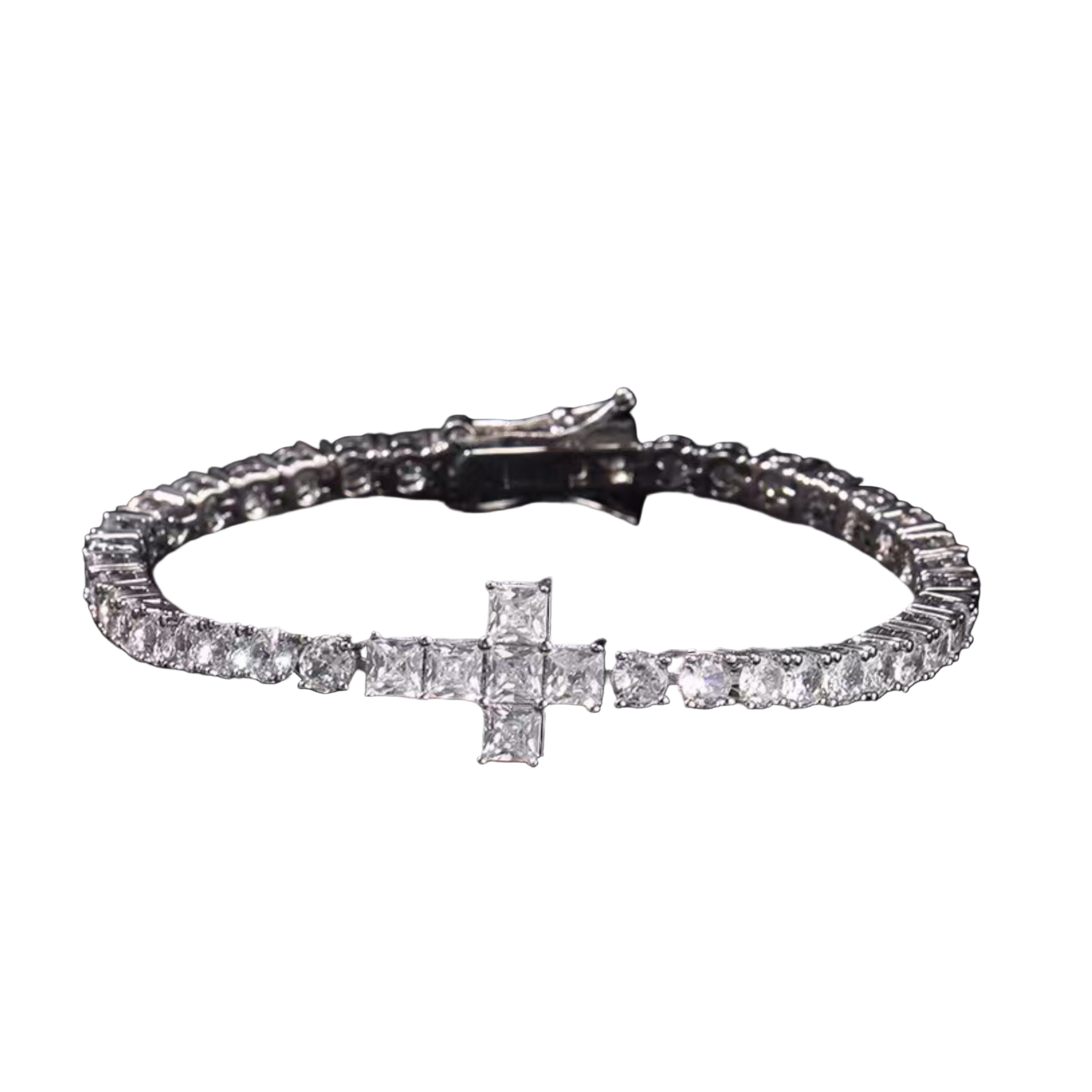 4MM DIAMOND CROSS TENNIS CHAIN BRACELET