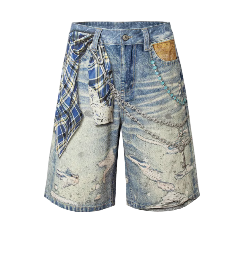 CHAINED DENIM JORTS