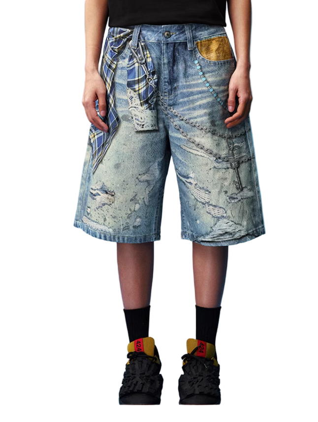 CHAINED DENIM JORTS
