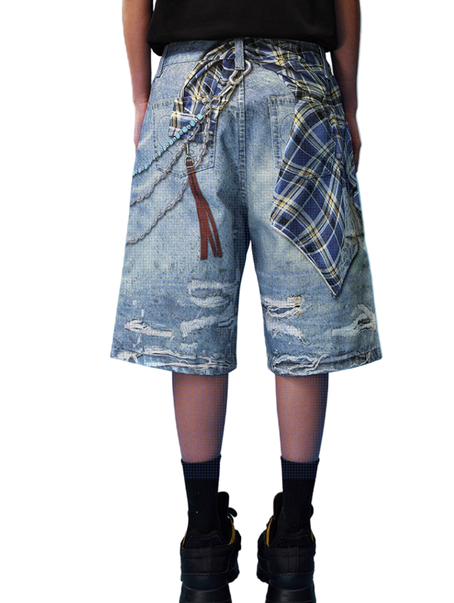 CHAINED DENIM JORTS