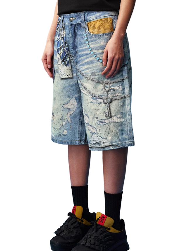 CHAINED DENIM JORTS