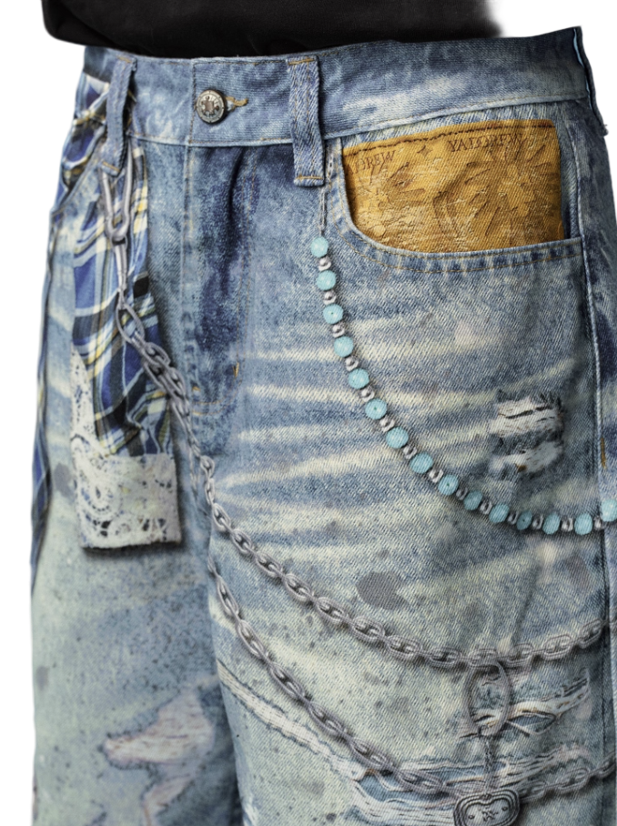 CHAINED DENIM JORTS