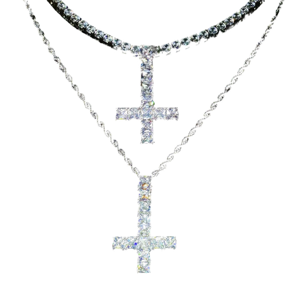WHITE GOLD ST PETER CROSS NECKLACE