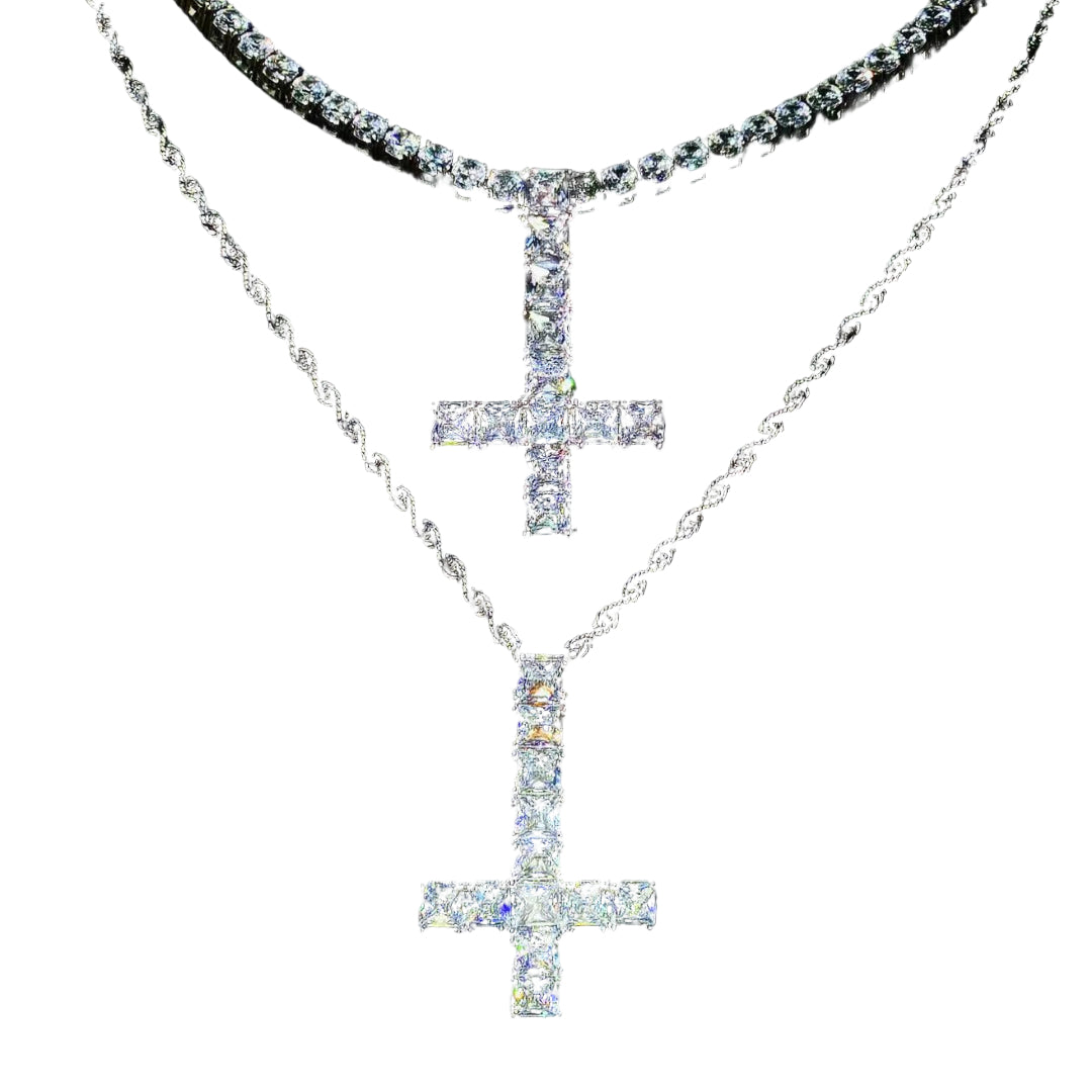 WHITE GOLD ST PETER CROSS NECKLACE