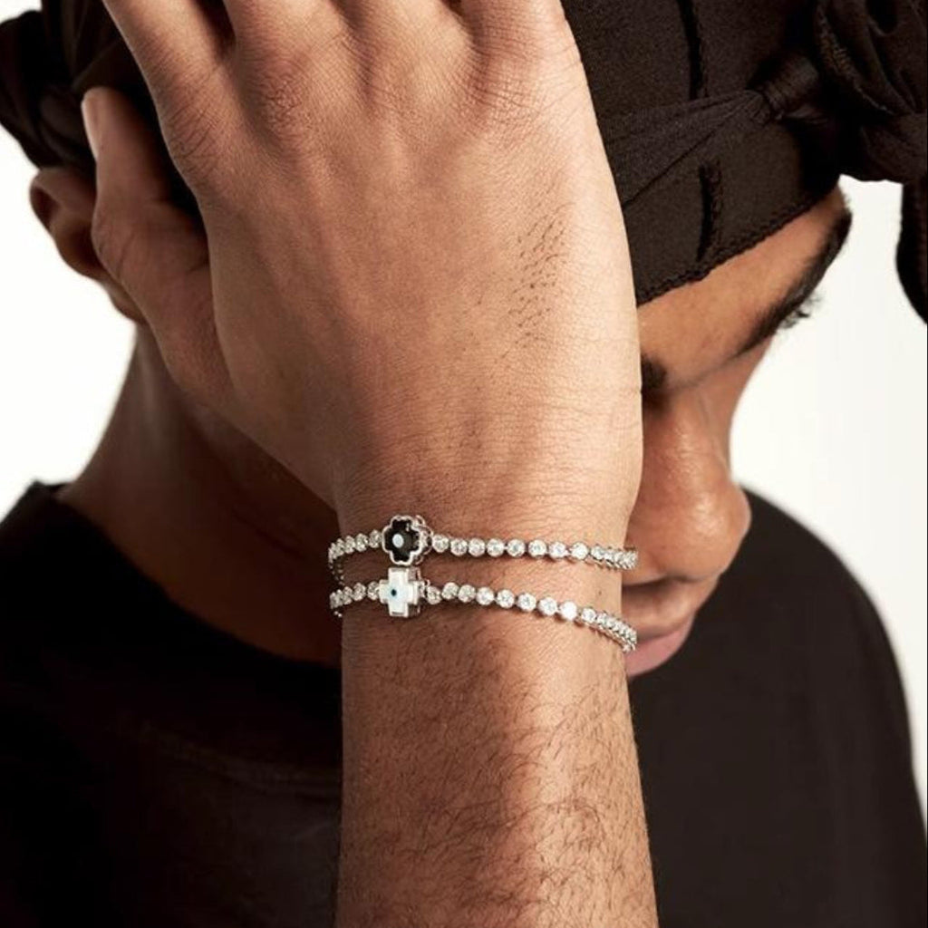 EVIL EYE CROSSES TENNIS BRACELET