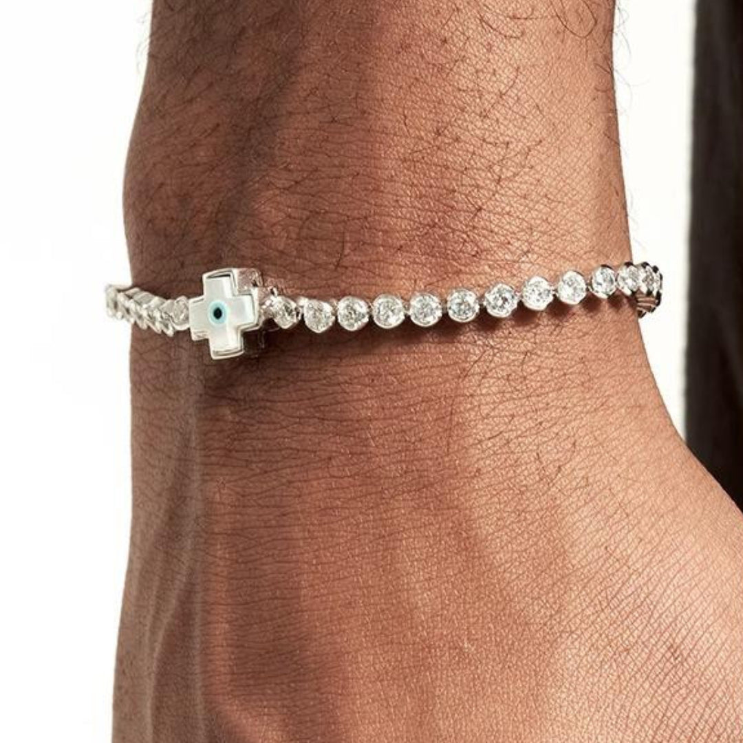 EVIL EYE CROSSES TENNIS BRACELET