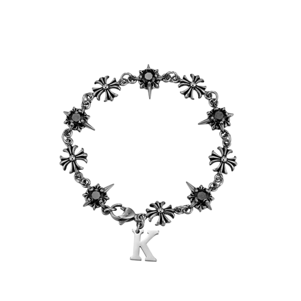 VEIL SPIKED BLACK DIAMOND CROSS BRACELET