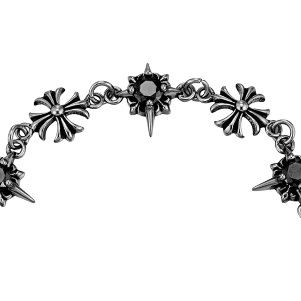 VEIL SPIKED BLACK DIAMOND CROSS BRACELET