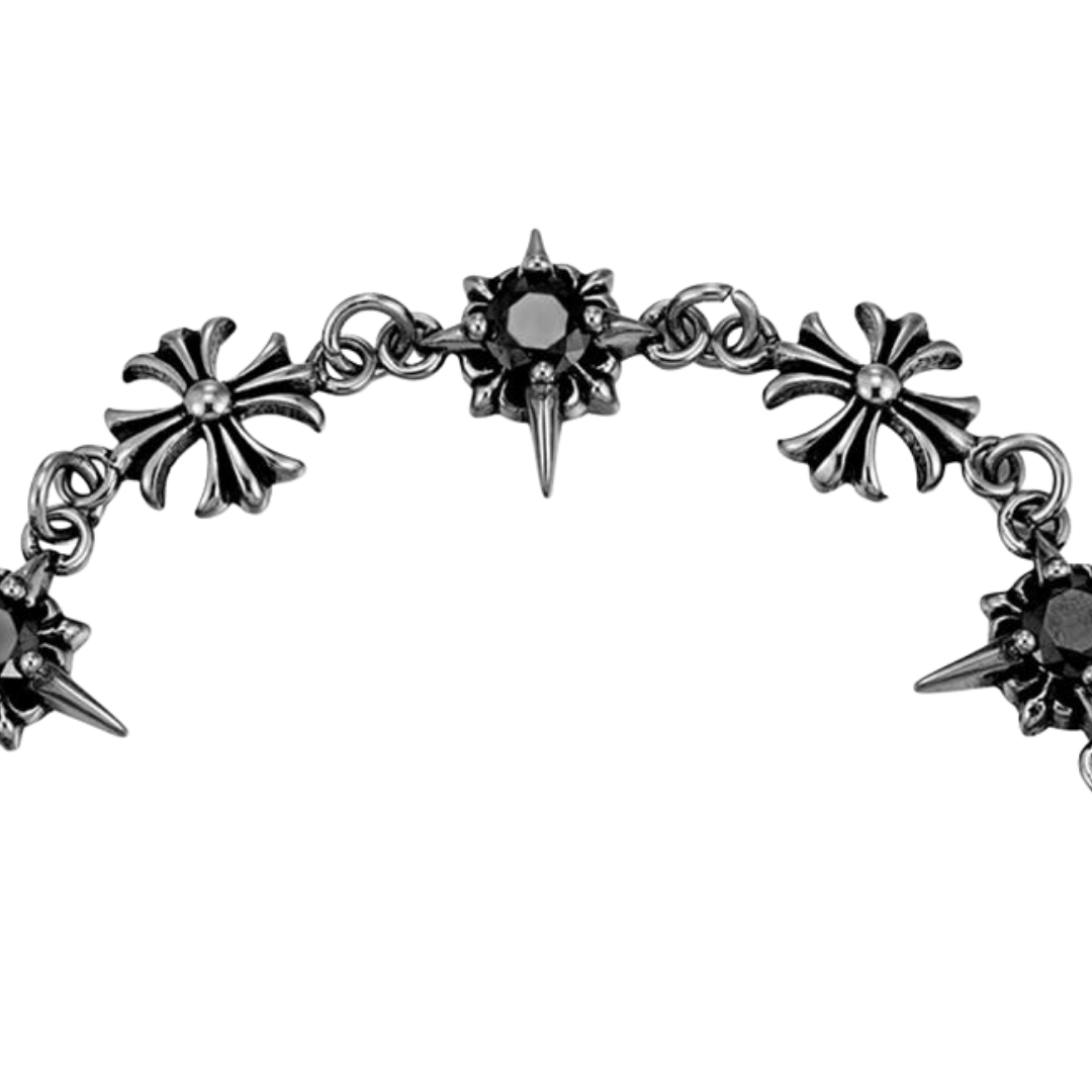 VEIL SPIKED BLACK DIAMOND CROSS BRACELET