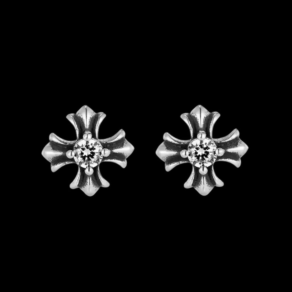 ONYX SPIKED DIAMOND CROSS EARRINGS