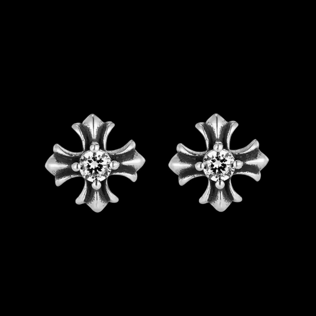 ONYX SPIKED DIAMOND CROSS EARRINGS