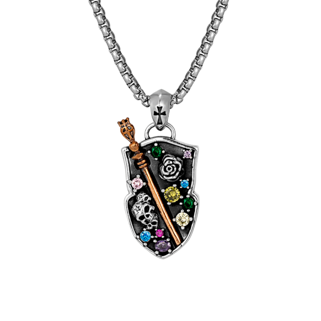 BASTION MULTICOLOR DIAMOND SHIELD NECKLACE