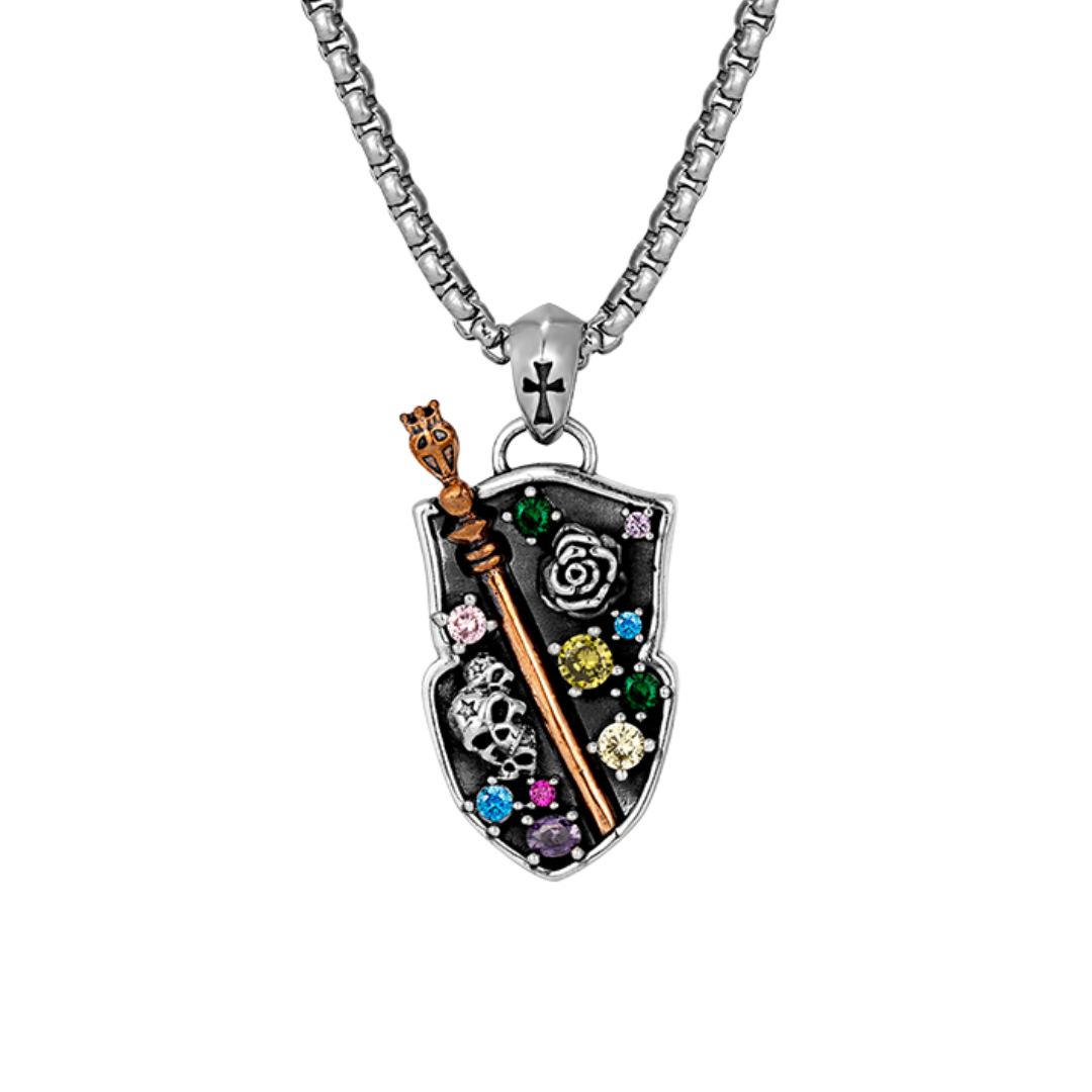BASTION MULTICOLOR DIAMOND SHIELD NECKLACE