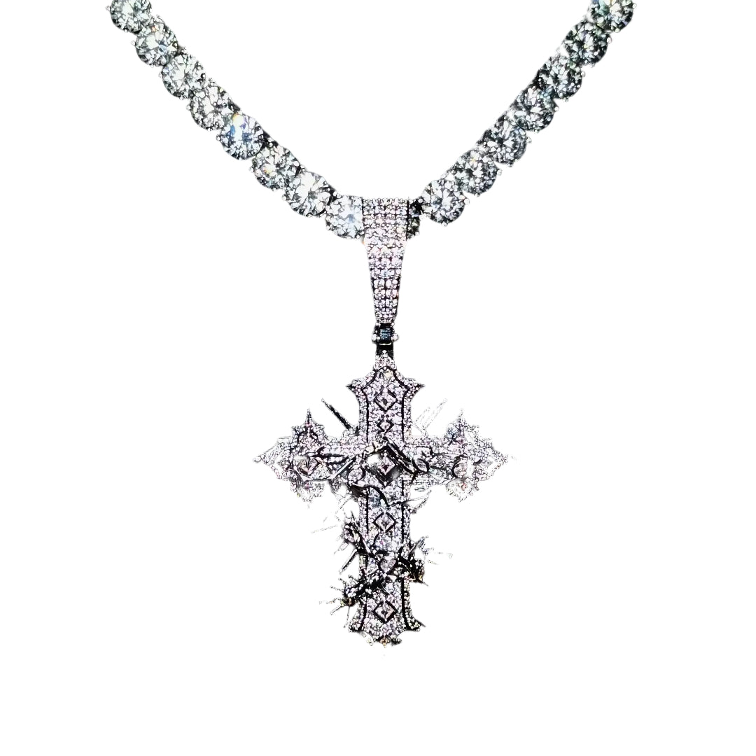 SAINTS CREED WHITE GOLD CROSS NECKLACE