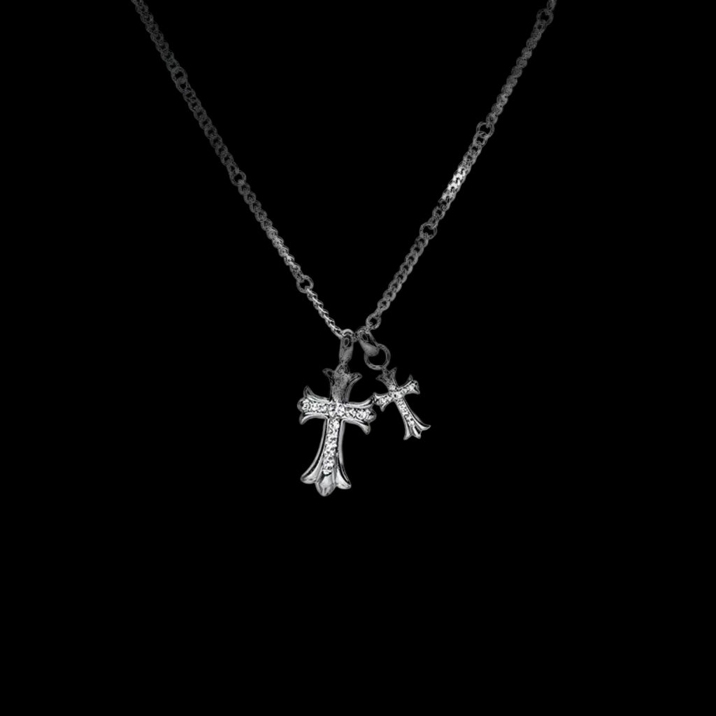 DOUBLE CROSS DIAMOND CUBAN NECKLACE