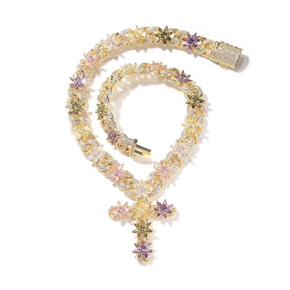 BLOSSOM FLOWER CROSS NECKLACE