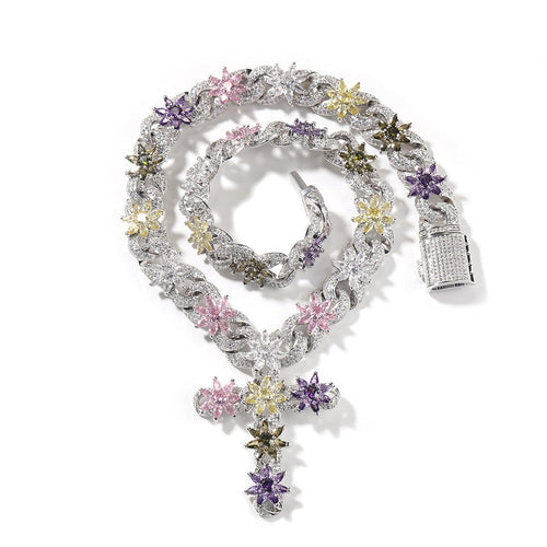 BLOSSOM FLOWER CROSS NECKLACE